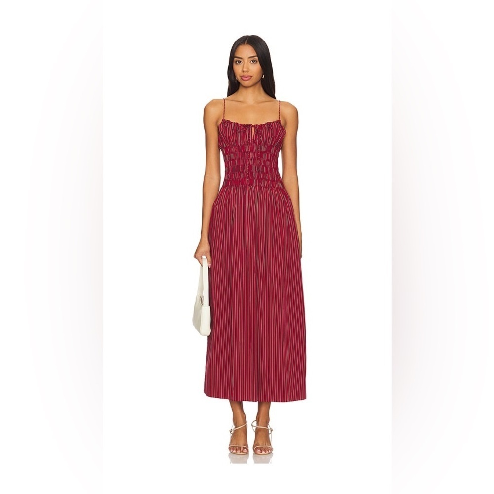 FAITHFULL THE BRAND REVOLVE Aya String Midi Dress in Wine Stripe NWT - Picture 1 of 7